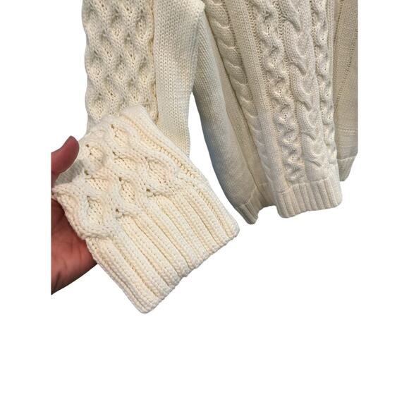 Show Me Your Mumu Sun Valley Pullover Cream Cable Knit Sweater Faux Fur Collar - Picture 13 of 15